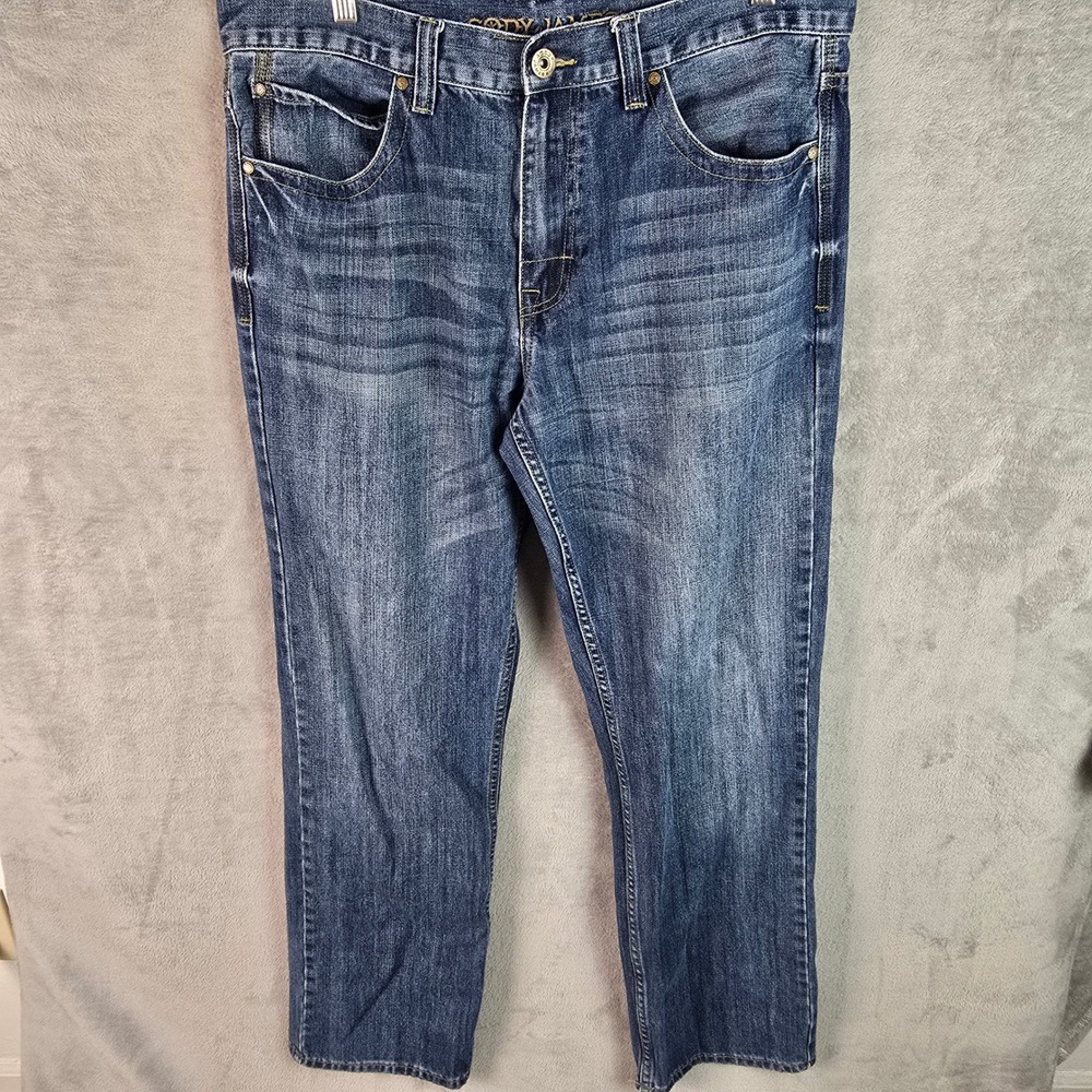 Cody James Mens Straight Leg Dark Wash Embroidered Pocket Denim Jeans 36x33